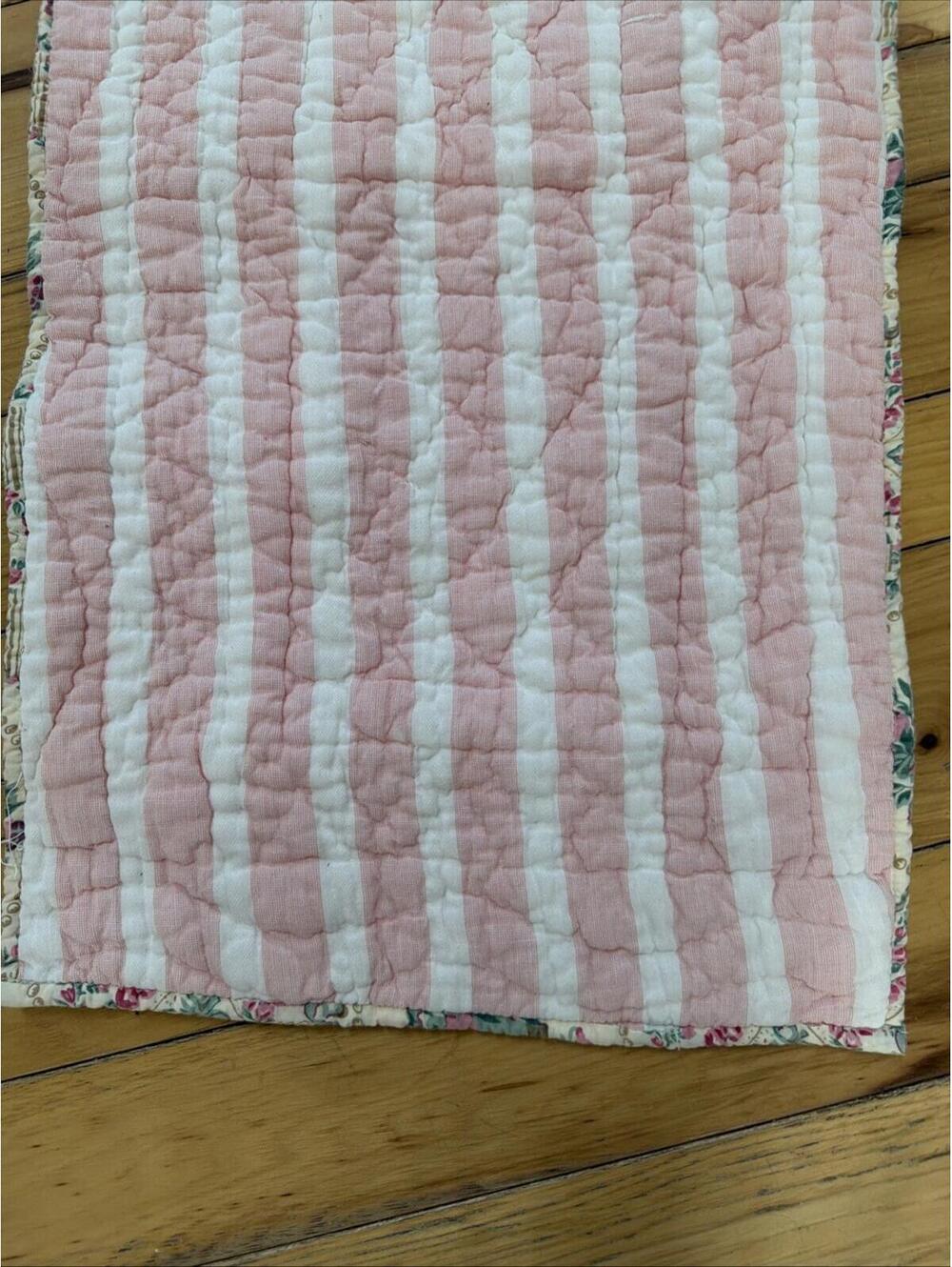 Quilted Table Runner Pink Floral Patchwork Cottage Shabby Chic Reversible 12x54” - Picture 5 of 5